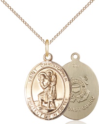 [1176GF3/18GF] 14kt Gold Filled Saint Christopher Coast Guard Pendant on a 18 inch Gold Filled Light Curb chain