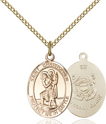 [1176GF3/18GF] 14kt Gold Filled Saint Christopher Coast Guard Pendant on a 18 inch Gold Filled Light Curb chain