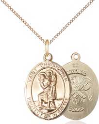 [1176GF5/18GF] 14kt Gold Filled Saint Christopher National Guard Pendant on a 18 inch Gold Filled Light Curb chain