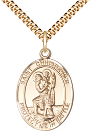 [1177GF/24G] 14kt Gold Filled Saint Christopher Pendant on a 24 inch Gold Plate Heavy Curb chain