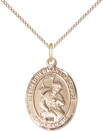 [8403GF/18GF] 14kt Gold Filled Blessed Herman the Cripple Pendant on a 18 inch Gold Filled Light Curb chain