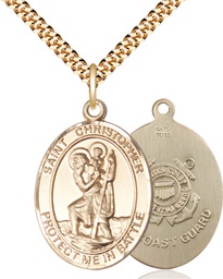 [1177GF3/24G] 14kt Gold Filled Saint Christopher Coast Guard Pendant on a 24 inch Gold Plate Heavy Curb chain