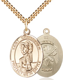 [1177GF5/24G] 14kt Gold Filled Saint Christopher National Guard Pendant on a 24 inch Gold Plate Heavy Curb chain