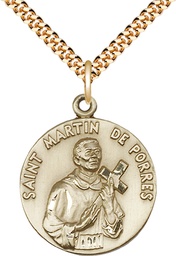 [1196GF/24G] 14kt Gold Filled Saint Martin de Porres Pendant on a 24 inch Gold Plate Heavy Curb chain