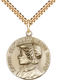 [1463GF/24G] 14kt Gold Filled Saint Elizabeth Ann Seton Pendant on a 24 inch Gold Plate Heavy Curb chain