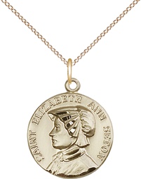 [1464GF/18GF] 14kt Gold Filled Saint Elizabeth Ann Seton Pendant on a 18 inch Gold Filled Light Curb chain