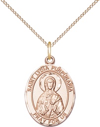 [8411GF/18GF] 14kt Gold Filled Saint Lydia Purpuraria Pendant on a 18 inch Gold Filled Light Curb chain
