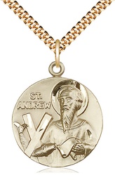 [1552GF/24G] 14kt Gold Filled Saint Andrew Pendant on a 24 inch Gold Plate Heavy Curb chain