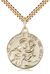 [1602GF/24G] 14kt Gold Filled Saint Anthony Pendant on a 24 inch Gold Plate Heavy Curb chain