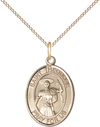 [8415GF/18GF] 14kt Gold Filled Saint Theodore Stratelates Pendant on a 18 inch Gold Filled Light Curb chain