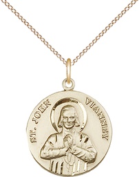 [2278GF/18GF] 14kt Gold Filled Saint John Vianney Pendant on a 18 inch Gold Filled Light Curb chain