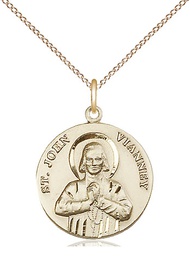 [2278GF/18GF] 14kt Gold Filled Saint John Vianney Pendant on a 18 inch Gold Filled Light Curb chain