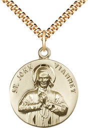 [2279GF/24G] 14kt Gold Filled Saint John Vianney Pendant on a 24 inch Gold Plate Heavy Curb chain