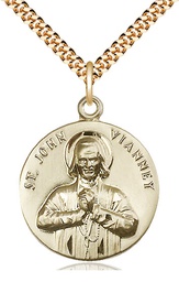 [2279GF/24G] 14kt Gold Filled Saint John Vianney Pendant on a 24 inch Gold Plate Heavy Curb chain