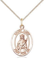 [8422GF/18GF] 14kt Gold Filled Saint Lucy Pendant on a 18 inch Gold Filled Light Curb chain