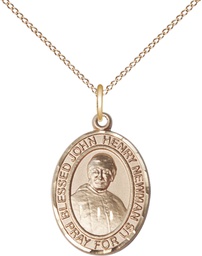 [8423GF/18GF] 14kt Gold Filled Blessed John Henry Newman Pendant on a 18 inch Gold Filled Light Curb chain
