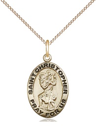 [3980GF/18GF] 14kt Gold Filled Saint Christopher Pendant on a 18 inch Gold Filled Light Curb chain