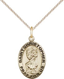 [3980GF/18GF] 14kt Gold Filled Saint Christopher Pendant on a 18 inch Gold Filled Light Curb chain