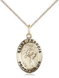 [3989GF/18GF] 14kt Gold Filled Saint Francis of Assisi Pendant on a 18 inch Gold Filled Light Curb chain