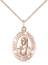 [8438GF/18GF] 14kt Gold Filled Saint Kateri Tekakwitha Pendant on a 18 inch Gold Filled Light Curb chain