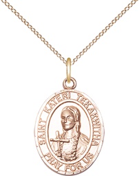 [8438GF/18GF] 14kt Gold Filled Saint Kateri Tekakwitha Pendant on a 18 inch Gold Filled Light Curb chain