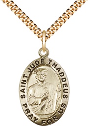 [4023GF/24G] 14kt Gold Filled Saint Jude Pendant on a 24 inch Gold Plate Heavy Curb chain
