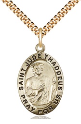 [4023GF/24G] 14kt Gold Filled Saint Jude Pendant on a 24 inch Gold Plate Heavy Curb chain