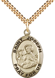 [4024GF/24G] 14kt Gold Filled Saint Joseph Pendant on a 24 inch Gold Plate Heavy Curb chain