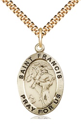 [4029GF/24G] 14kt Gold Filled Saint Francis of Assisi Pendant on a 24 inch Gold Plate Heavy Curb chain