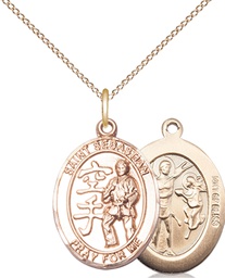 [8615GF/18GF] 14kt Gold Filled Saint Sebastian Karate Pendant on a 18 inch Gold Filled Light Curb chain