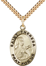 [4032GF/24G] 14kt Gold Filled Saint Theresa Pendant on a 24 inch Gold Plate Heavy Curb chain