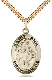 [4033GF/24G] 14kt Gold Filled Saint Ann Pendant on a 24 inch Gold Plate Heavy Curb chain