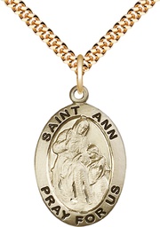 [4033GF/24G] 14kt Gold Filled Saint Ann Pendant on a 24 inch Gold Plate Heavy Curb chain