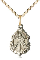 [0822DMGF/18G] 14kt Gold Filled Divine Mercy Pendant on a 18 inch Gold Plate Light Curb chain