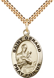 [4034GF/24G] 14kt Gold Filled Saint Gerard Pendant on a 24 inch Gold Plate Heavy Curb chain