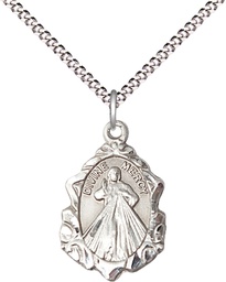 [0822DMSS/18S] Sterling Silver Divine Mercy Pendant on a 18 inch Light Rhodium Light Curb chain