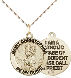 [4049GF/18GF] 14kt Gold Filled Saint Christopher Pendant on a 18 inch Gold Filled Light Curb chain
