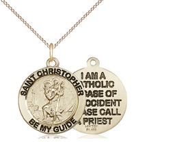[4049GF/18GF] 14kt Gold Filled Saint Christopher Pendant on a 18 inch Gold Filled Light Curb chain
