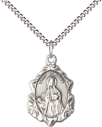 [0822DYSS/18S] Sterling Silver Saint Dymphna Pendant on a 18 inch Light Rhodium Light Curb chain