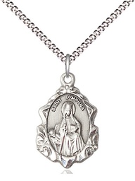 [0822DYSS/18S] Sterling Silver Saint Dymphna Pendant on a 18 inch Light Rhodium Light Curb chain