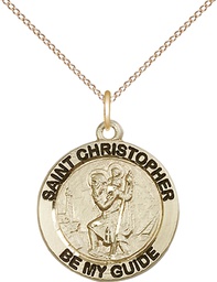 [4051GF/18GF] 14kt Gold Filled Saint Christopher Pendant on a 18 inch Gold Filled Light Curb chain