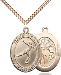 [7177GF/24GF] 14kt Gold Filled Saint Sebastian Figure Skating Pendant on a 24 inch Gold Filled Heavy Curb chain