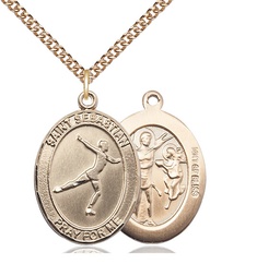 [7177GF/24GF] 14kt Gold Filled Saint Sebastian Figure Skating Pendant on a 24 inch Gold Filled Heavy Curb chain