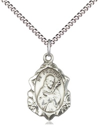 [0822FCSS/18S] Sterling Silver Saint Francis Pendant on a 18 inch Light Rhodium Light Curb chain