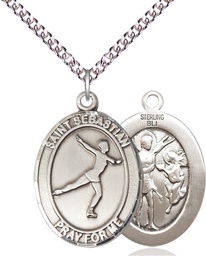 [7177SS/24SS] Sterling Silver Saint Sebastian Figure Skating Pendant on a 24 inch Sterling Silver Heavy Curb chain