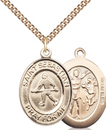 [7178GF/24GF] 14kt Gold Filled Saint Sebastian Field Hockey Pendant on a 24 inch Gold Filled Heavy Curb chain