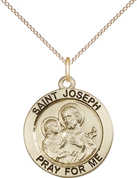 [4055GF/18GF] 14kt Gold Filled Saint Joseph Pendant on a 18 inch Gold Filled Light Curb chain
