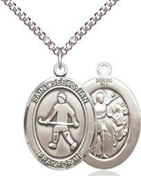 [7178SS/24SS] Sterling Silver Saint Sebastian Field Hockey Pendant on a 24 inch Sterling Silver Heavy Curb chain