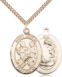 [7179GF/24GF] 14kt Gold Filled Saint Cecilia Marching Band Pendant on a 24 inch Gold Filled Heavy Curb chain