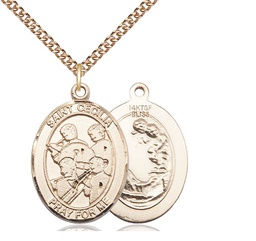 [7179GF/24GF] 14kt Gold Filled Saint Cecilia Marching Band Pendant on a 24 inch Gold Filled Heavy Curb chain